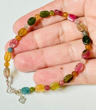 Pulsera de turmalina multicolor y plata de ley 925