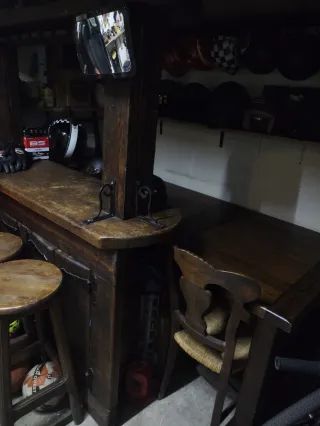 Conjunto Barra bar madera maciza + mesa y 6 sillas