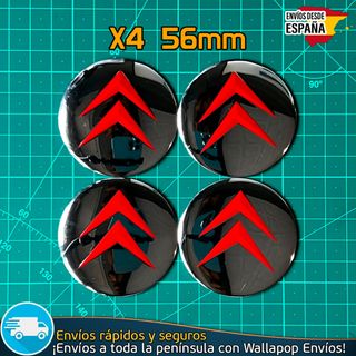 X4 Emblemas Citroen 56mm Pegatinas Tapacubos Rojo