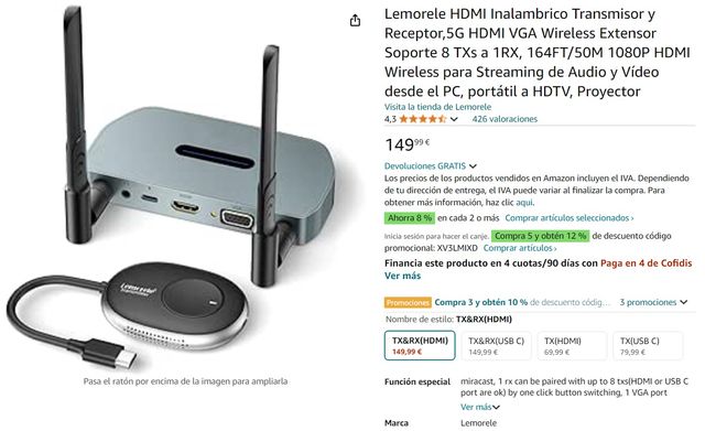 HDMI Inalambrico Transmisor y Receptor 5Ghz