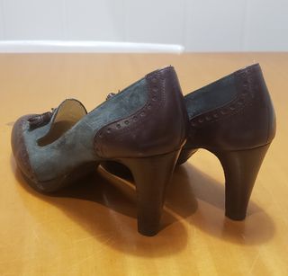 Zapato piel y ante marrón y azul verdoso