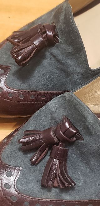 Zapato piel y ante marrón y azul verdoso