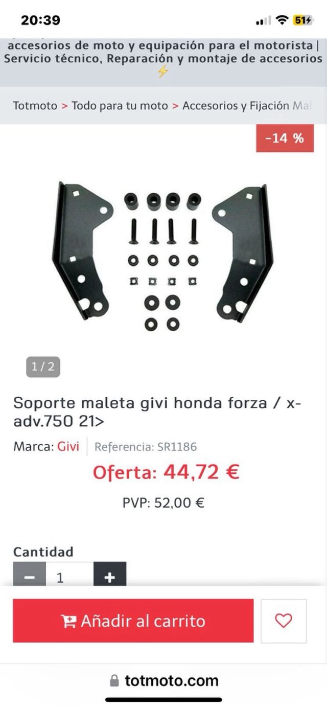 ADAPTADOR PARRILLA HONDA X- ADV Y FORZA TOP