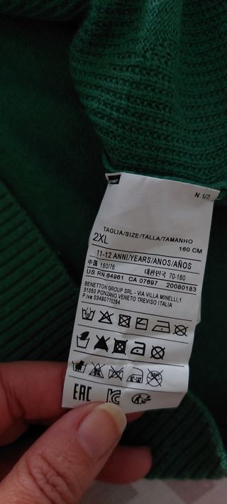 Jersey verde  benetton algodón niño T12/