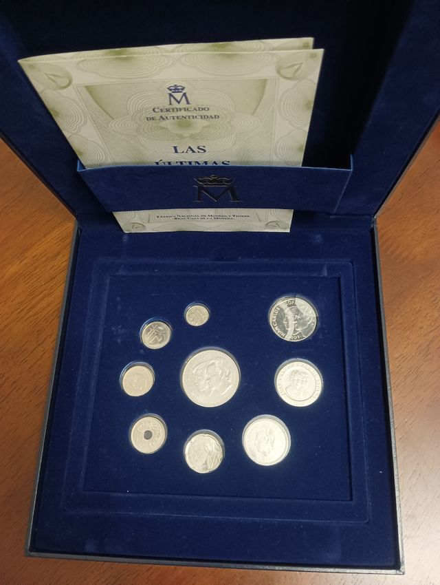 9 valores de pts.del 2001 últimas monedas de pts.