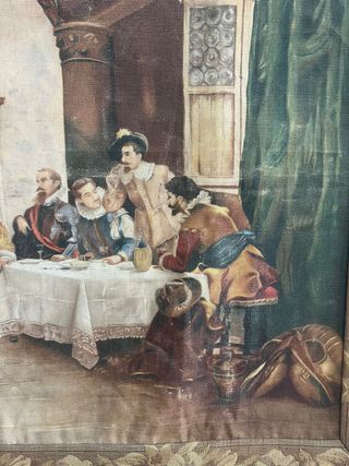 Tapiz pintado a mano con barra de bronce.