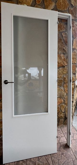 Puerta blanca con cristalera y otra pequeña