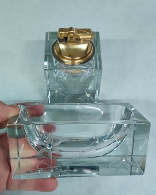 Posacenere + accendino in cristallo di Murano P&B