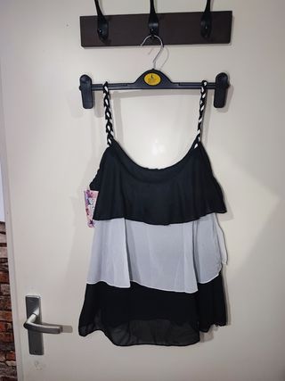 Blusa Top Negro y Blanco - Tiras Trenzadas | Talla