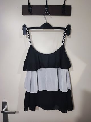 Blusa Top Negro y Blanco - Tiras Trenzadas | Talla