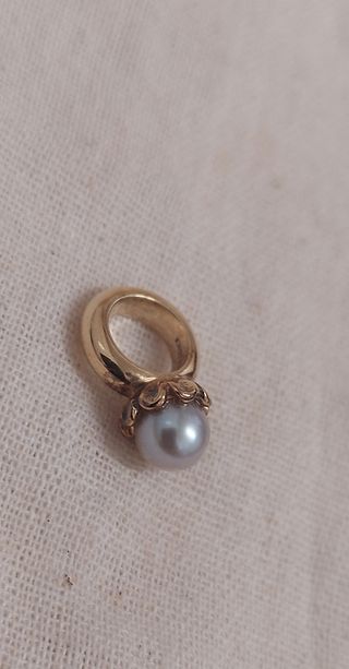 Colgante anillo solitario perla auténtica