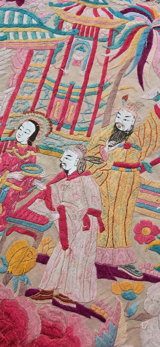 Manton de Manila antiguo cantones rosa