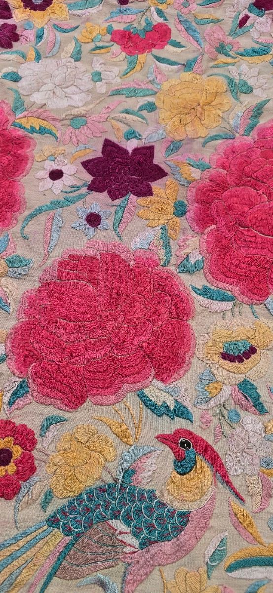 Manton de Manila antiguo cantones rosa