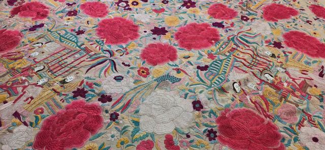 Manton de Manila antiguo cantones rosa