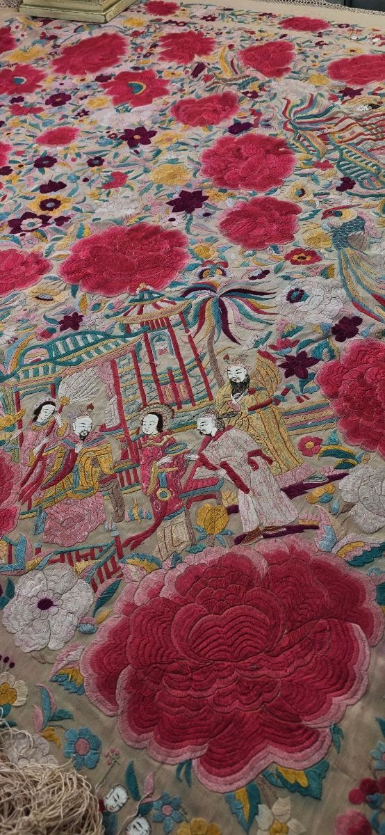 Manton de Manila antiguo cantones rosa