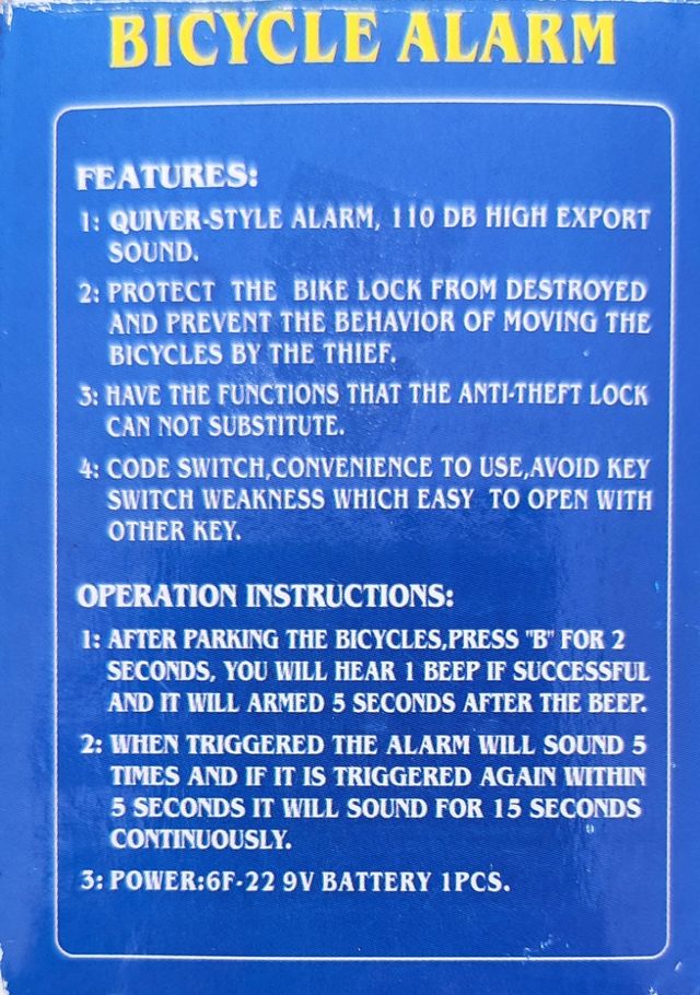 Alarma con código para bici. NUEVA