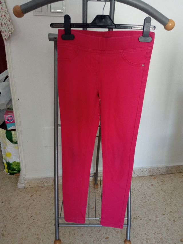 Pantalones elástico niña largos rosa t10