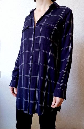 Camisa manga larga, cuadros azul marino. S.Holgada