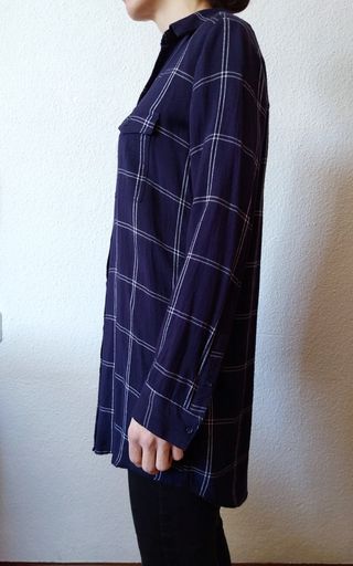 Camisa manga larga, cuadros azul marino. S.Holgada