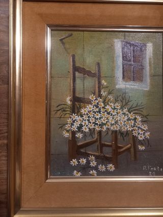 Cuadro silla con margaritas