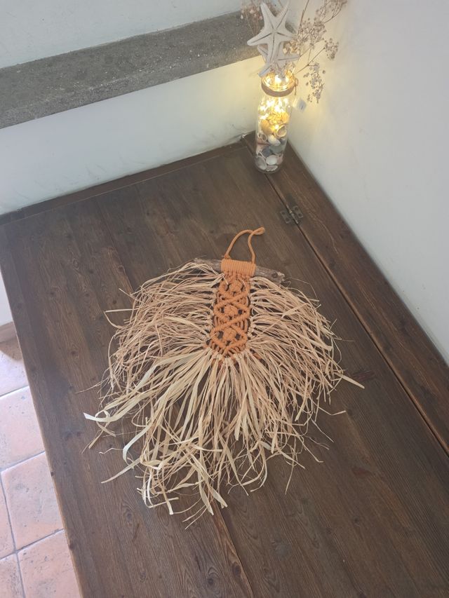 Macrame Arazzo raffia legno  Etnico Rustico Boho