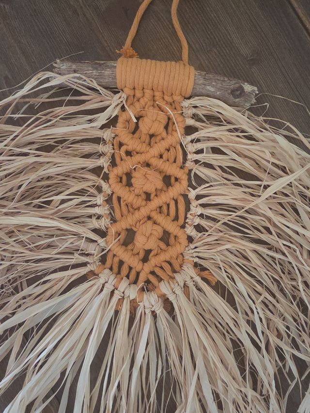 Macrame Arazzo raffia legno  Etnico Rustico Boho