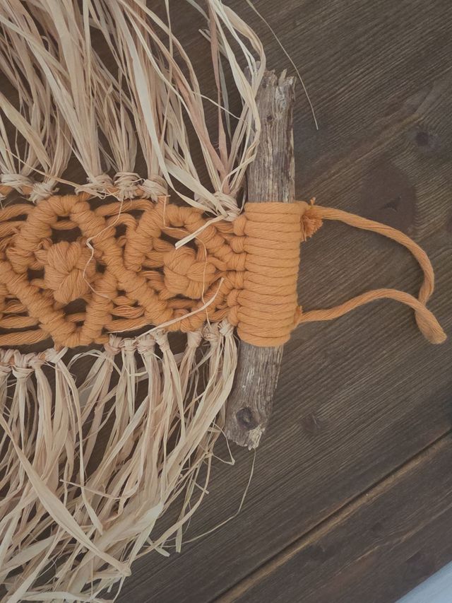 Macrame Arazzo raffia legno  Etnico Rustico Boho