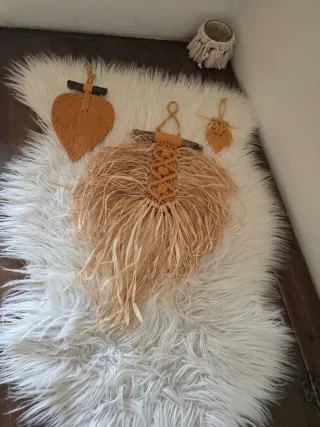 Macrame Arazzo raffia legno Etnico Rustico Boho