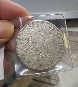 1896. 5 Marcos Anhalt + Factura Plata Réplica   