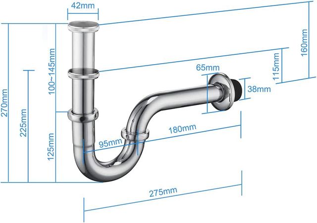 Sifón de Lavabo Universal 1/4" en Acero Inoxidable