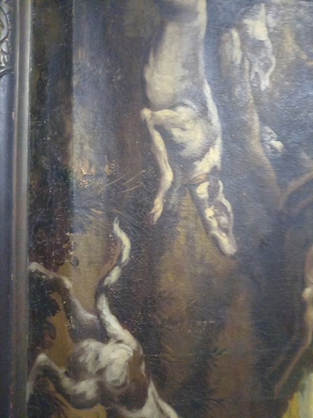 Óleo antiguo cacería siglo xix cuadro