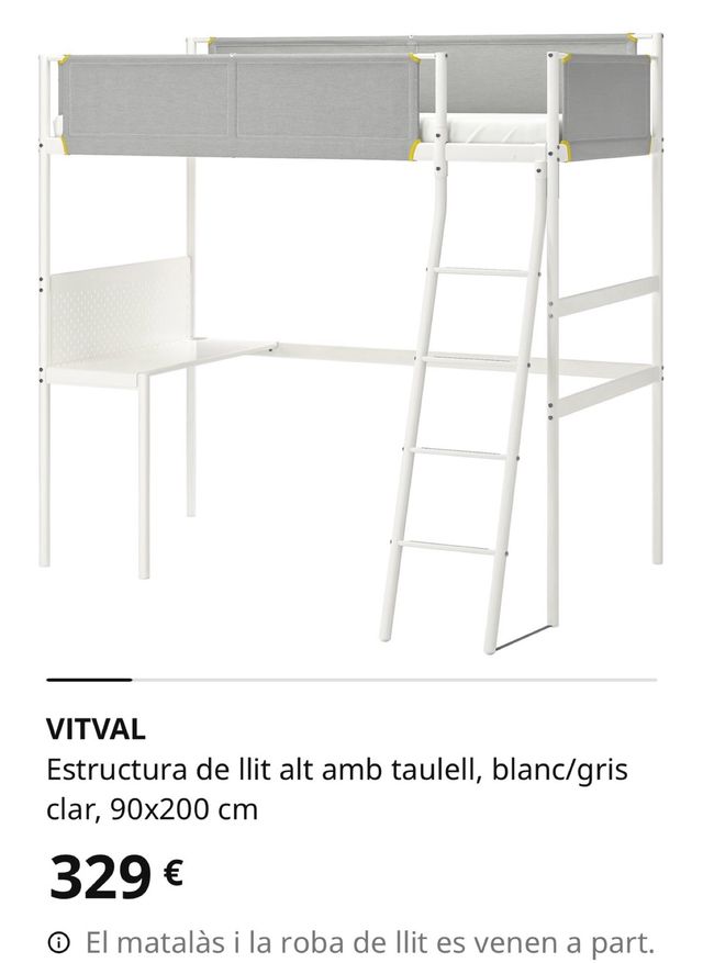 Cama alta Ikea de 90x 200 como nueva.