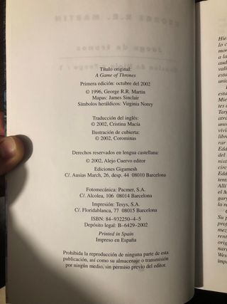 Juego de Tronos - 1 edición en español Oct 2002