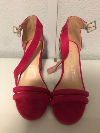 Sandalias tacon rosa fucsia/ buganvilla