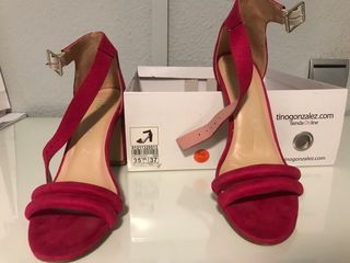 Sandalias tacon rosa fucsia/ buganvilla