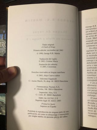 Choque de reyes, Primera Edición en español.