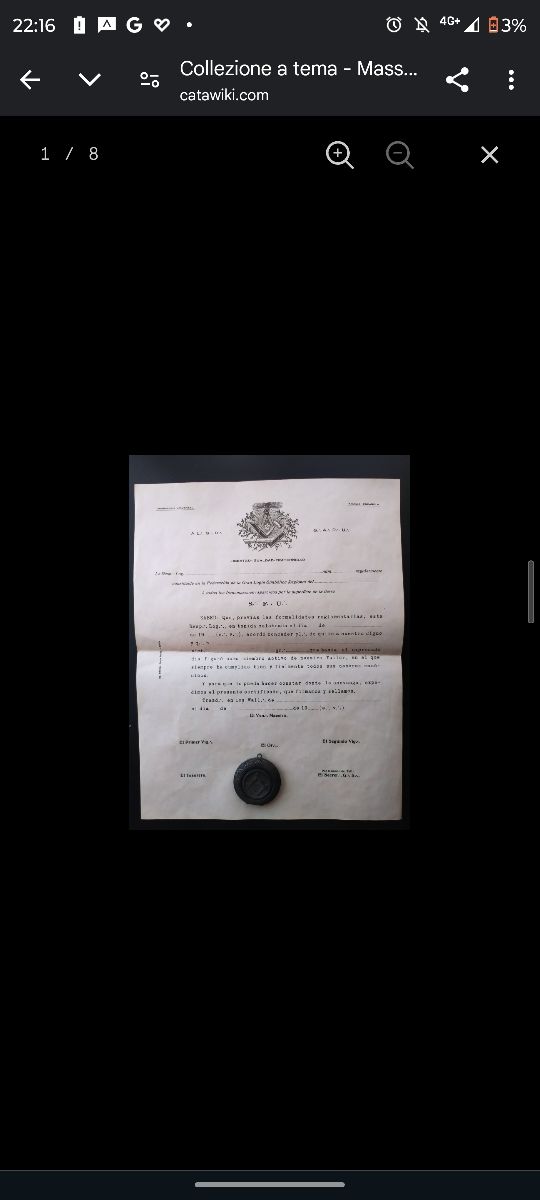 lettera di invito massonica, reliquiario ultimo