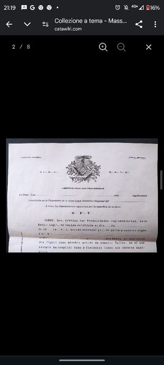 lettera di invito massonica, reliquiario ultimo