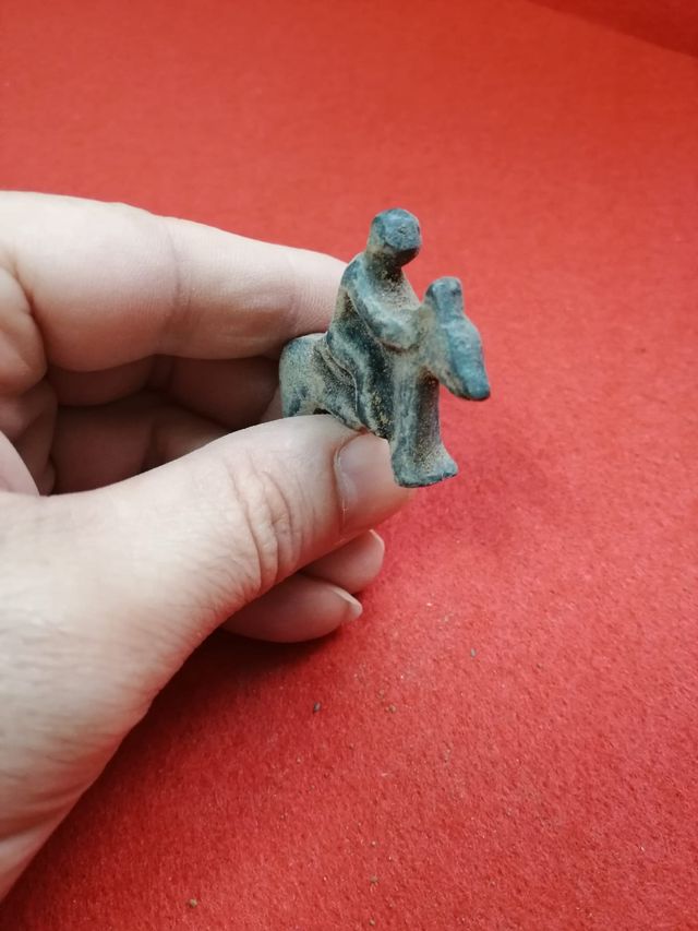 Exvoto ibero caballo con jinete gran patina bronce