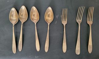 Set 4 cucchiai e 3 forchette alpacca packfong