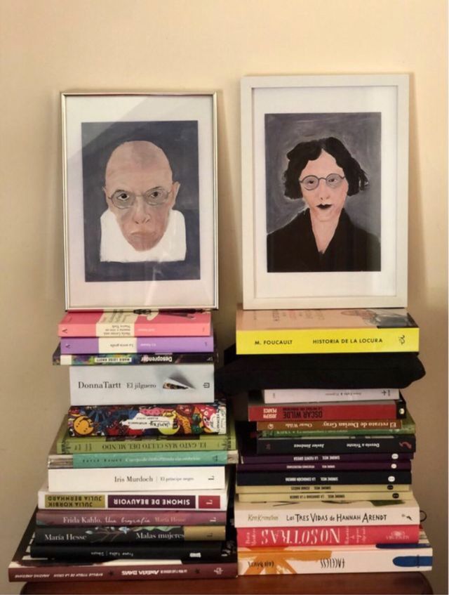 Michel Foucault y Simone Weil Ilustración arte