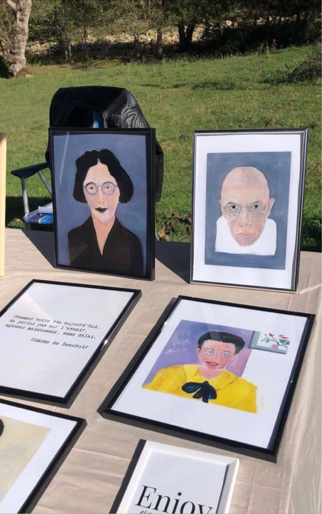 Michel Foucault y Simone Weil Ilustración arte