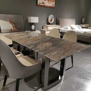 Mesa larga de lujo de piedra