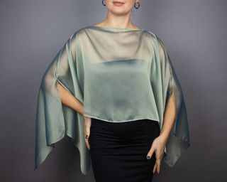 Chal capa, capelet bolero de chiffon verde salvia