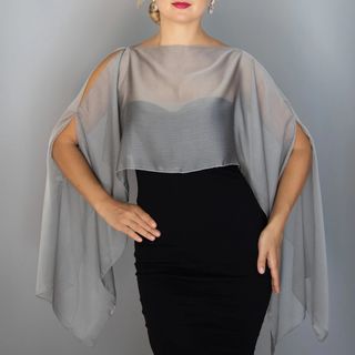 Chal capa, capelet bolero de chiffon gris plateado
