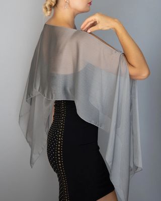 Chal capa, capelet bolero de chiffon gris plateado