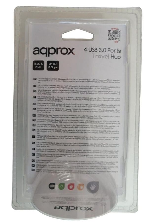 Approx APPHT5B - Concentrador USB 3.0, 4 Puertos