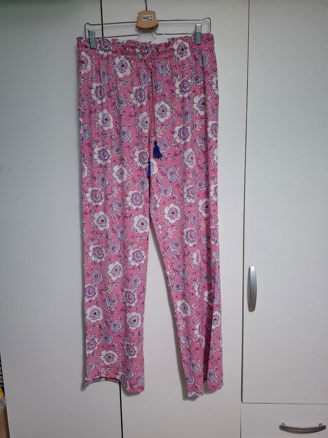 Pantalon largo fluido rosa