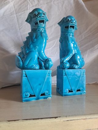 Pareja perros dragón chino foo porcelana