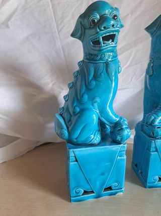 Pareja perros dragón chino foo porcelana